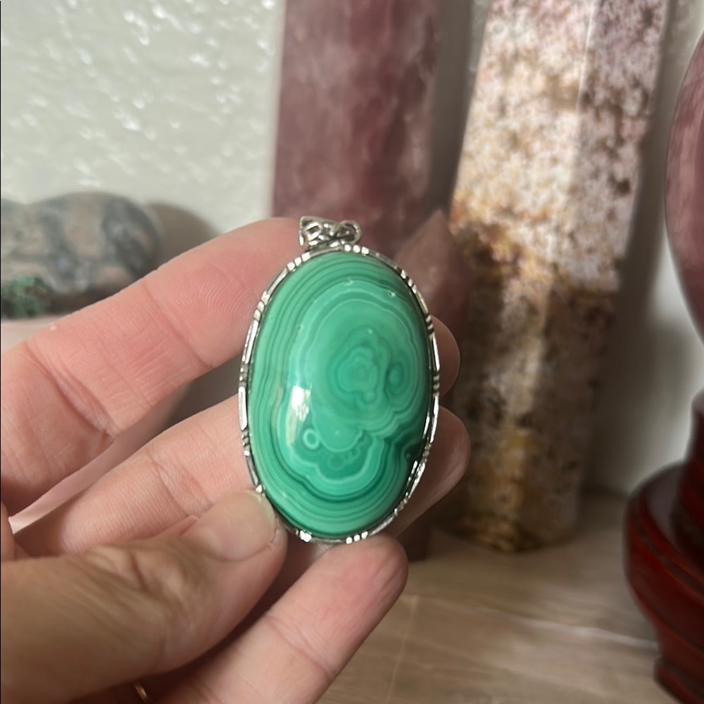 Elegant Malachite .925 Silver encased